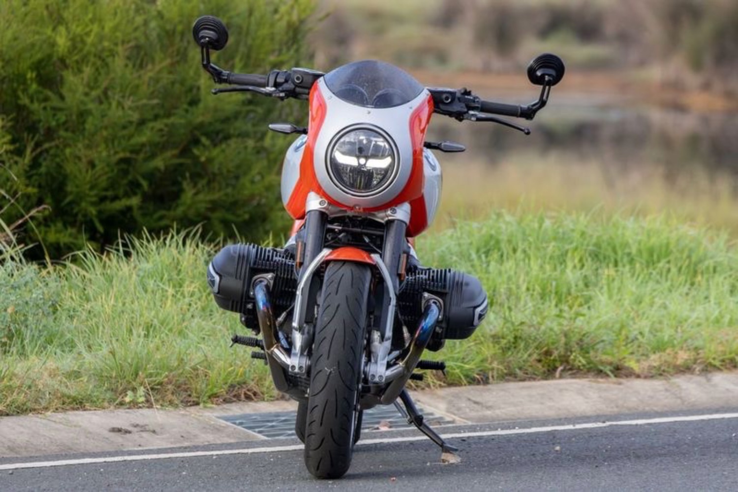 Front head-on view of cockpit fairing and boxer cylinders